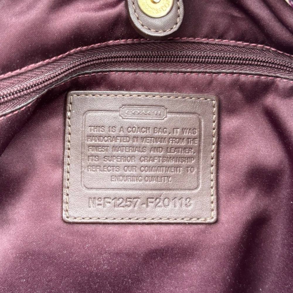 Coach Poppy Signature Sateen Applique Satchel Purple Orange Brown F20118 Womens - Picture 7 of 8